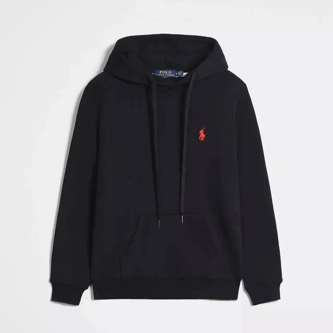 Black and red logo pullover hoodie
